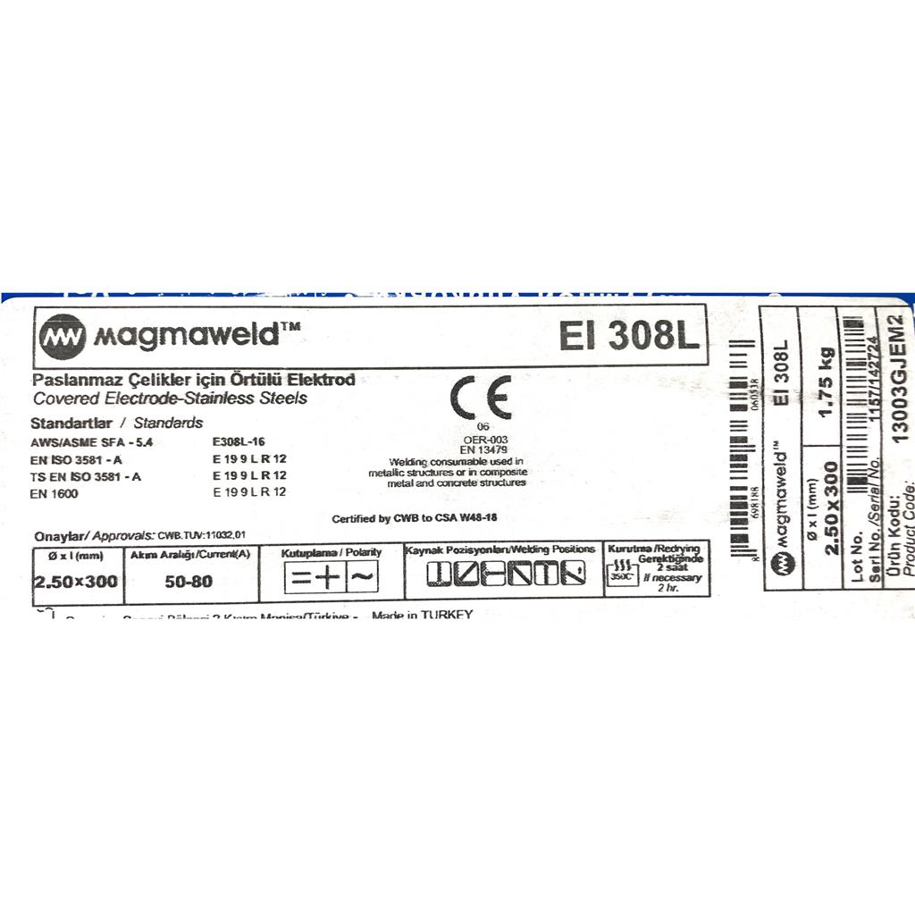 Elektrodi El-308L 2.5mm*300mm MAGMAWELD (1,75kg)